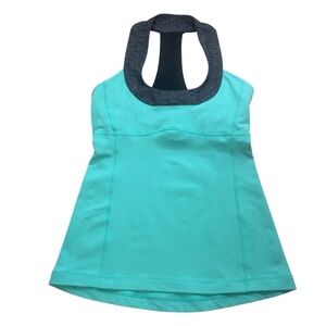 Lululemon Power Y Tank Top Racerback Teal Blue Built-in Bra Size 8